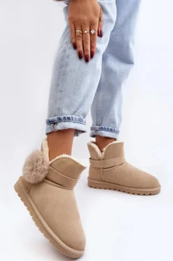 Zamszowe Śniegowce Damskie Z Wycięciami Beżowe Eraclio