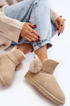 Zamszowe Śniegowce Damskie Z Wycięciami Beżowe Eraclio