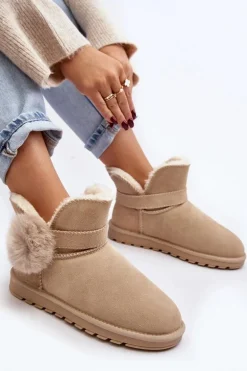 Zamszowe Śniegowce Damskie Z Wycięciami Beżowe Eraclio