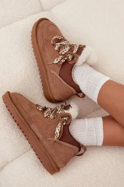 Zamszowe Śniegowce Damskie Z Futerkiem I Grubym Sznurowaniem Vinceza 97963 Camel