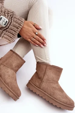 Zamszowe Śniegowce Damskie Ocieplane Beżowe Nanga