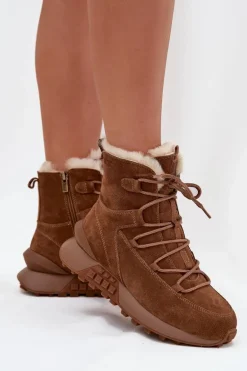Zamszowe Śniegowce Damskie Z Futerkiem Big Star SS274318 Brązowe