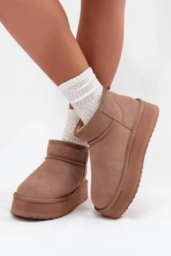 Zamszowe Śniegowce Damskie Na Platformie Vinceza 97962 Beżowe