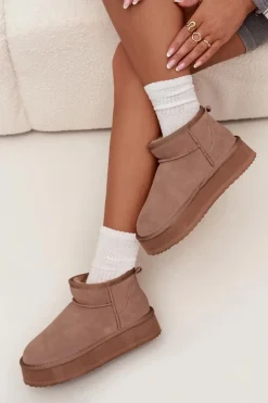 Zamszowe Śniegowce Damskie Na Platformie Vinceza 97962 Beżowe