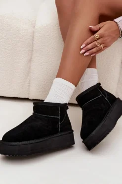 Zamszowe Śniegowce Damskie Na Platformie Vinceza 97962 Czarne