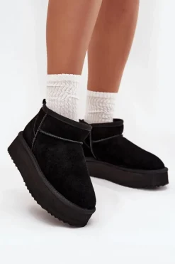 Zamszowe Śniegowce Damskie Na Platformie Vinceza 97962 Czarne