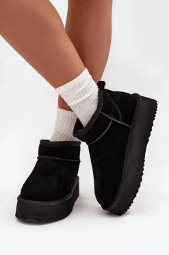 Zamszowe Śniegowce Damskie Na Platformie Vinceza 97962 Czarne