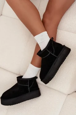 Zamszowe Śniegowce Damskie Na Platformie Vinceza 97962 Czarne