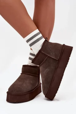Zamszowe Śniegowce Damskie Na Platformie Vinceza 97962 Czekoladowe