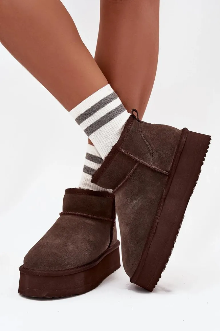 Zamszowe Śniegowce Damskie Na Platformie Vinceza 97962 Czekoladowe