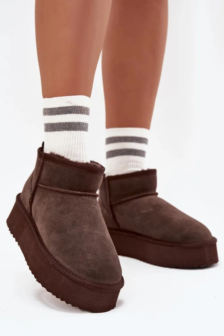 Zamszowe Śniegowce Damskie Na Platformie Vinceza 97962 Czekoladowe