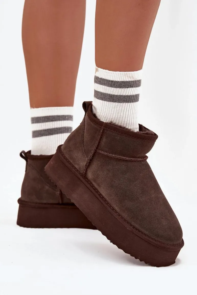 Zamszowe Śniegowce Damskie Na Platformie Vinceza 97962 Czekoladowe