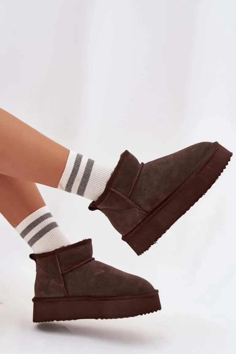 Zamszowe Śniegowce Damskie Na Platformie Vinceza 97962 Czekoladowe