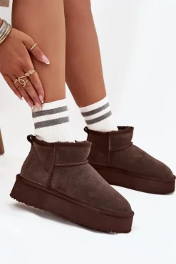 Zamszowe Śniegowce Damskie Na Platformie Vinceza 97962 Czekoladowe