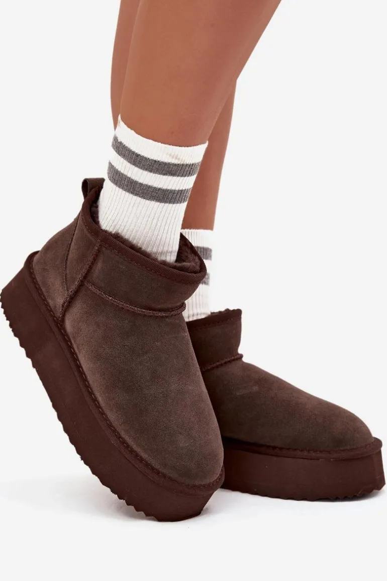 Zamszowe Śniegowce Damskie Na Platformie Vinceza 97962 Czekoladowe