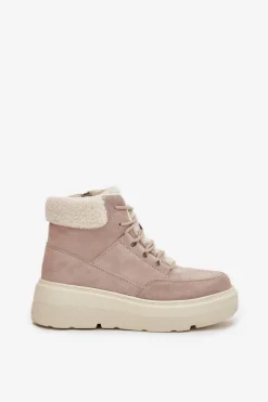 Zamszowe Śniegowce Damskie Z Kożuszkiem Na Platformie Vinceza 95354 Beżowe