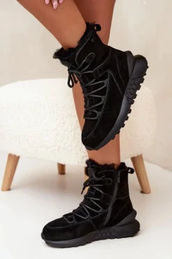 Zamszowe Śniegowce Damskie Z Futerkiem Big Star SS274319 Czarne