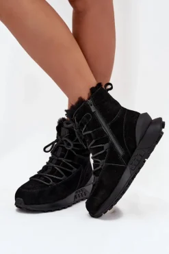 Zamszowe Śniegowce Damskie Z Futerkiem Big Star SS274319 Czarne