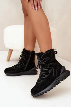 Zamszowe Śniegowce Damskie Z Futerkiem Big Star SS274319 Czarne