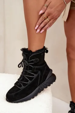 Zamszowe Śniegowce Damskie Z Futerkiem Big Star SS274319 Czarne