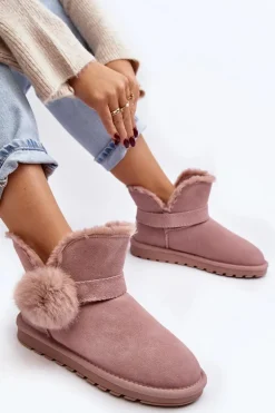 Zamszowe Śniegowce Damskie Z Wycięciami Różowe Eraclio