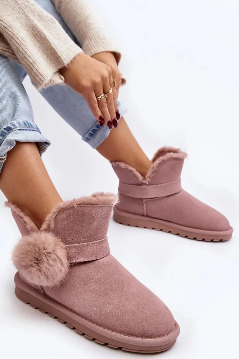 Zamszowe Śniegowce Damskie Z Wycięciami Różowe Eraclio