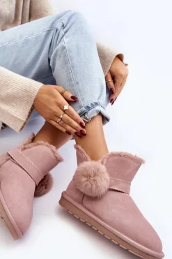 Zamszowe Śniegowce Damskie Z Wycięciami Różowe Eraclio