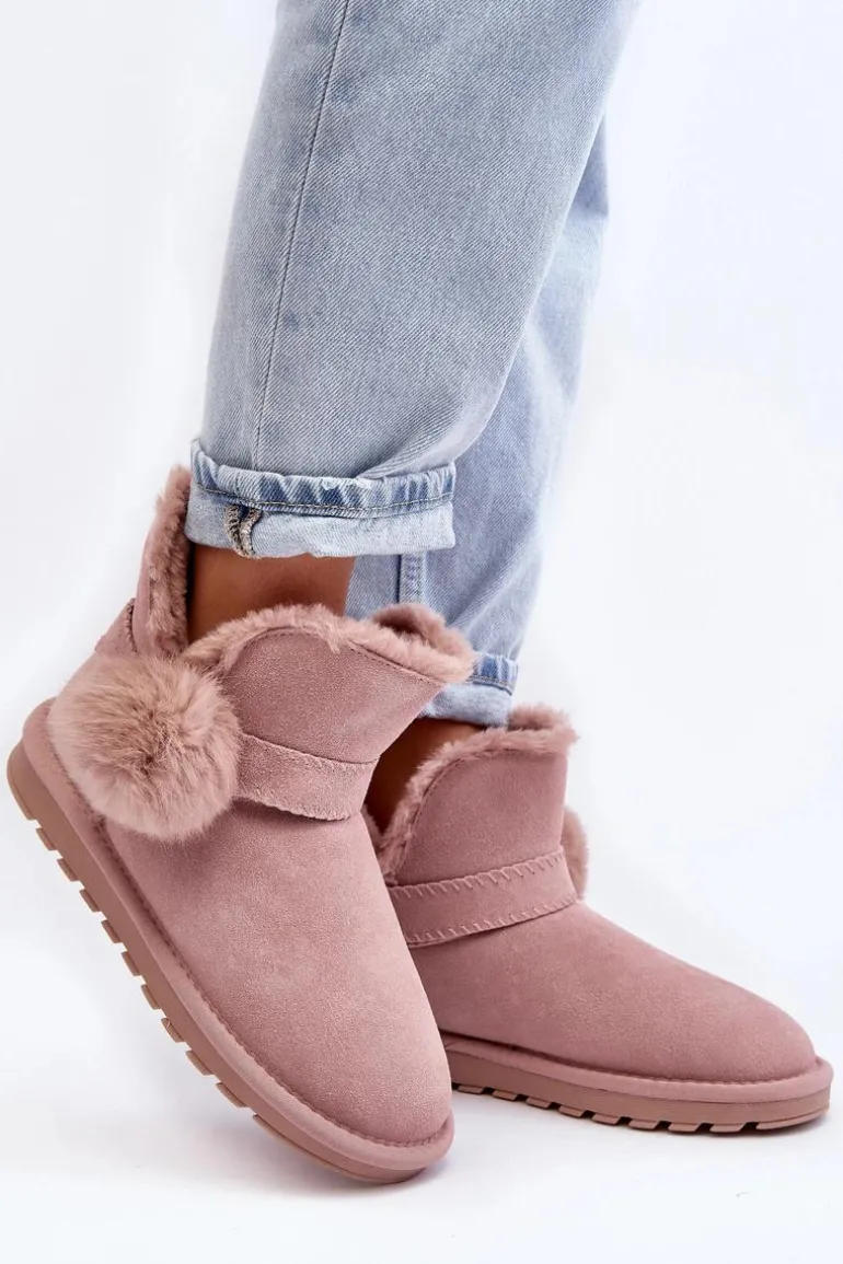 Zamszowe Śniegowce Damskie Z Wycięciami Różowe Eraclio
