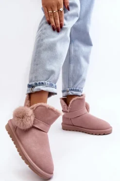 Zamszowe Śniegowce Damskie Z Wycięciami Różowe Eraclio