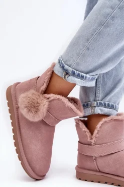 Zamszowe Śniegowce Damskie Z Wycięciami Różowe Eraclio