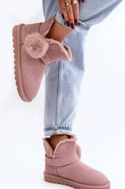 Zamszowe Śniegowce Damskie Z Wycięciami Różowe Eraclio