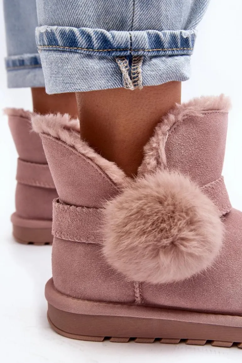 Zamszowe Śniegowce Damskie Z Wycięciami Różowe Eraclio