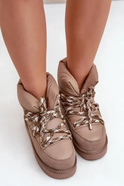 Zamszowe Śniegowce Damskie Z Grubym Sznurowaniem D.Franklin DFSH375003 Taupe