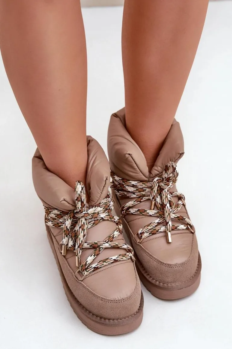 Zamszowe Śniegowce Damskie Z Grubym Sznurowaniem D.Franklin DFSH375003 Taupe