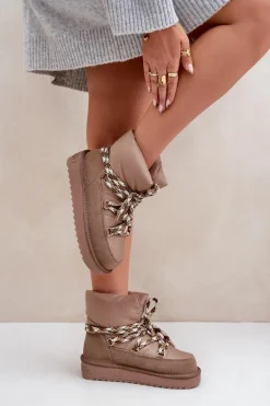 Zamszowe Śniegowce Damskie Z Grubym Sznurowaniem D.Franklin DFSH375003 Taupe