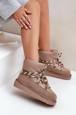 Zamszowe Śniegowce Damskie Z Grubym Sznurowaniem D.Franklin DFSH375003 Taupe