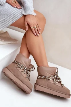 Zamszowe Śniegowce Damskie Z Grubym Sznurowaniem D.Franklin DFSH375003 Taupe