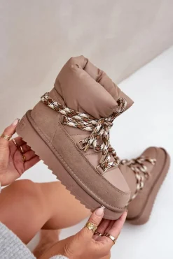 Zamszowe Śniegowce Damskie Z Grubym Sznurowaniem D.Franklin DFSH375003 Taupe