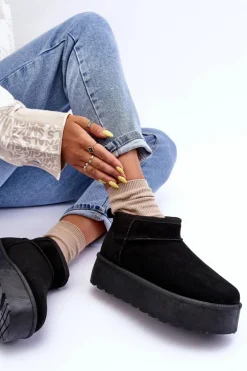 Zamszowe Śniegowce Na Platformie Czarne Corcoran