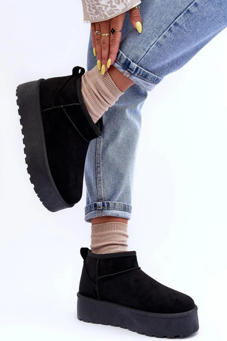 Zamszowe Śniegowce Na Platformie Czarne Corcoran