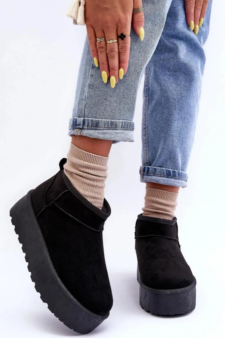 Zamszowe Śniegowce Na Platformie Czarne Corcoran