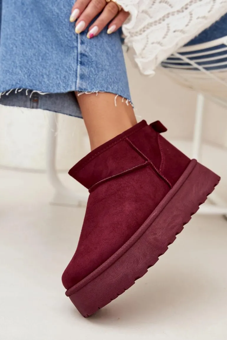 Zamszowe Śniegowce Na Platformie Bordowe Corcoran