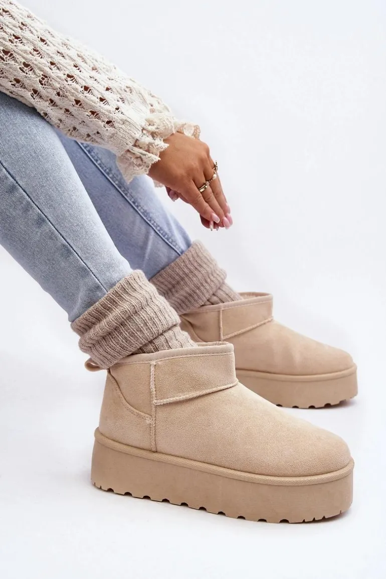 Zamszowe Śniegowce Na Platformie Jasnobeżowe Corcoran