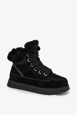 Zamszowe Śniegowce Trapery Damskie Na Platformie Z Futerkiem Big Star SS274369 Czarne