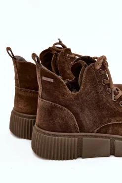 Zamszowe Niskie Botki Damskie Na Platformie Big Star SS274595 Brązowe