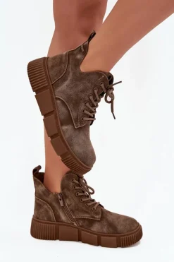 Zamszowe Niskie Botki Damskie Na Platformie Big Star SS274594 Beżowe