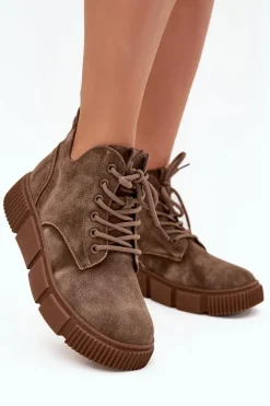 Zamszowe Niskie Botki Damskie Na Platformie Big Star SS274594 Beżowe