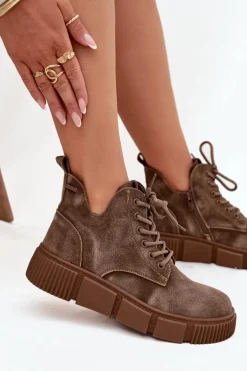 Zamszowe Niskie Botki Damskie Na Platformie Big Star SS274594 Beżowe