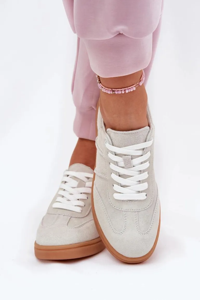 Zamszowe Niskie Sneakersy Damskie Szare Paliana
