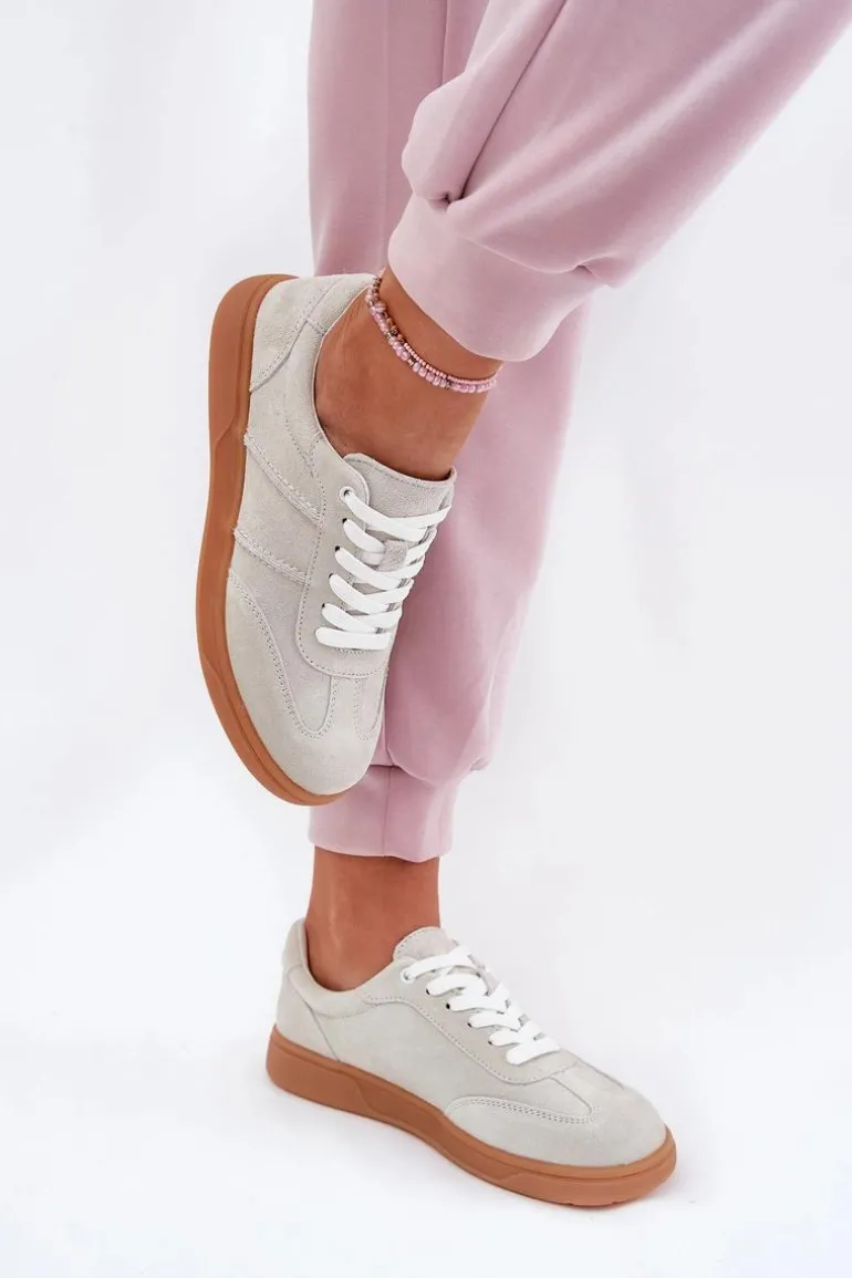 Zamszowe Niskie Sneakersy Damskie Szare Paliana